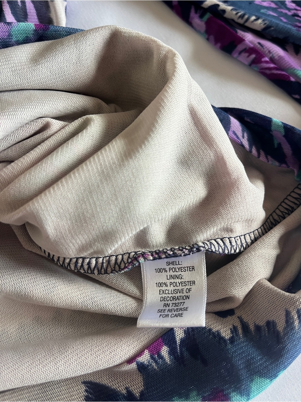 ELLE Size M Teal and Purple Floral Faux-Wrap V-Neck Ruched Top - Picture 4 of 16